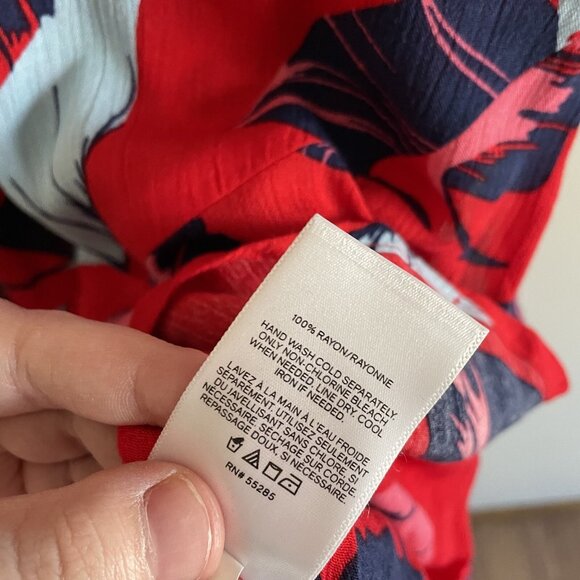 Express Women XXS Red Leaf Print Tropical Hawaiian Ruffle High Low Midi Sundress - Picture 8 of 10